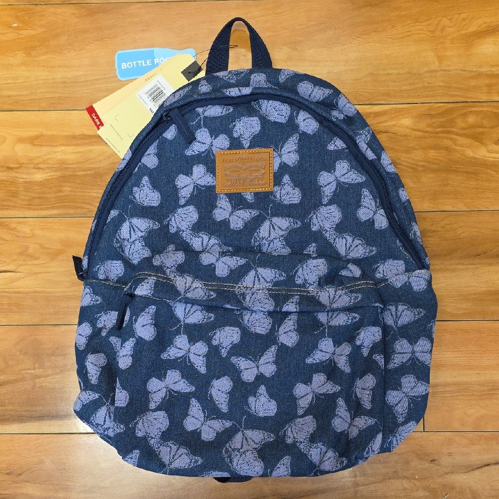 NEW Levi's Denim 17in Backpack With Laptop Pocket Dark Denim Butterfly